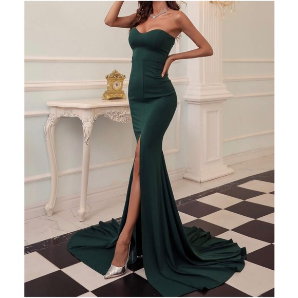 Luxe slit thigh formal party evening wedding prom Mermaid Hem… - Picture 4 of 9